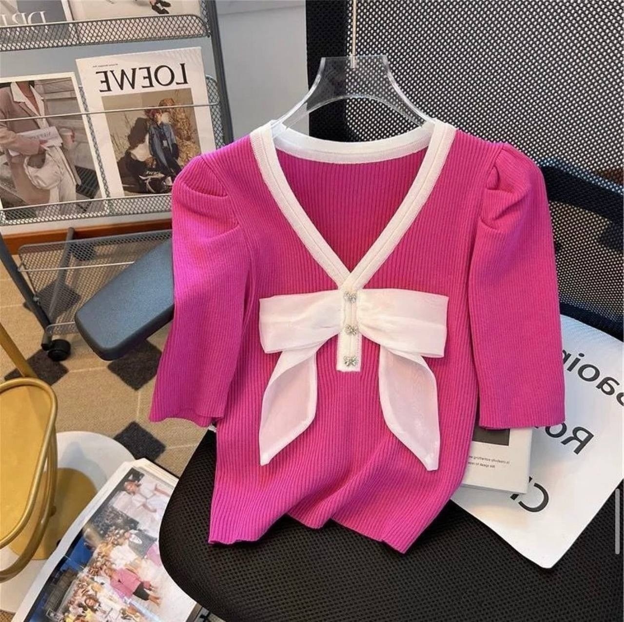 блузка с бантом,двойная блузка,женский блузка,белая блузка с черным бантом,блузка