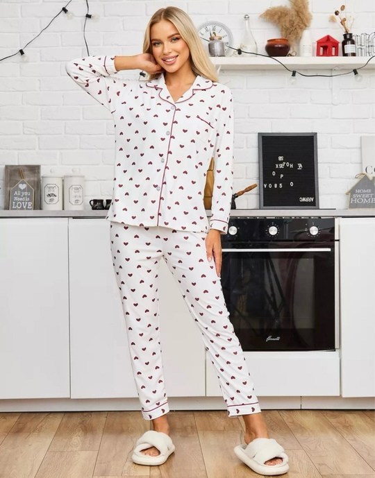 пижама женская,пижам,пижама sensis,пижама с штанами,пижама со штанами и рубашкой с сердечками