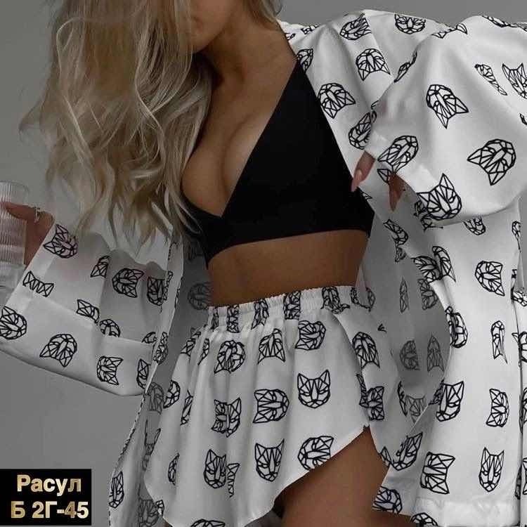 пижама с принтом,пижама женская,пижама с длинными рукавами,пижама и халат,пижама женская костюм