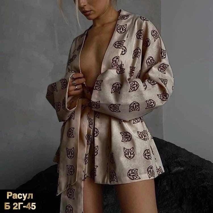 пижама с принтом,пижама женская,пижама с длинными рукавами,пижама и халат,пижама женская костюм