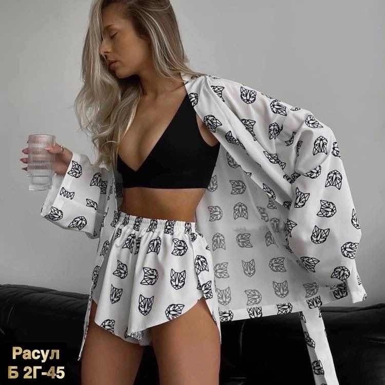 пижама с принтом,пижама женская,пижама с длинными рукавами,пижама и халат,пижама женская костюм