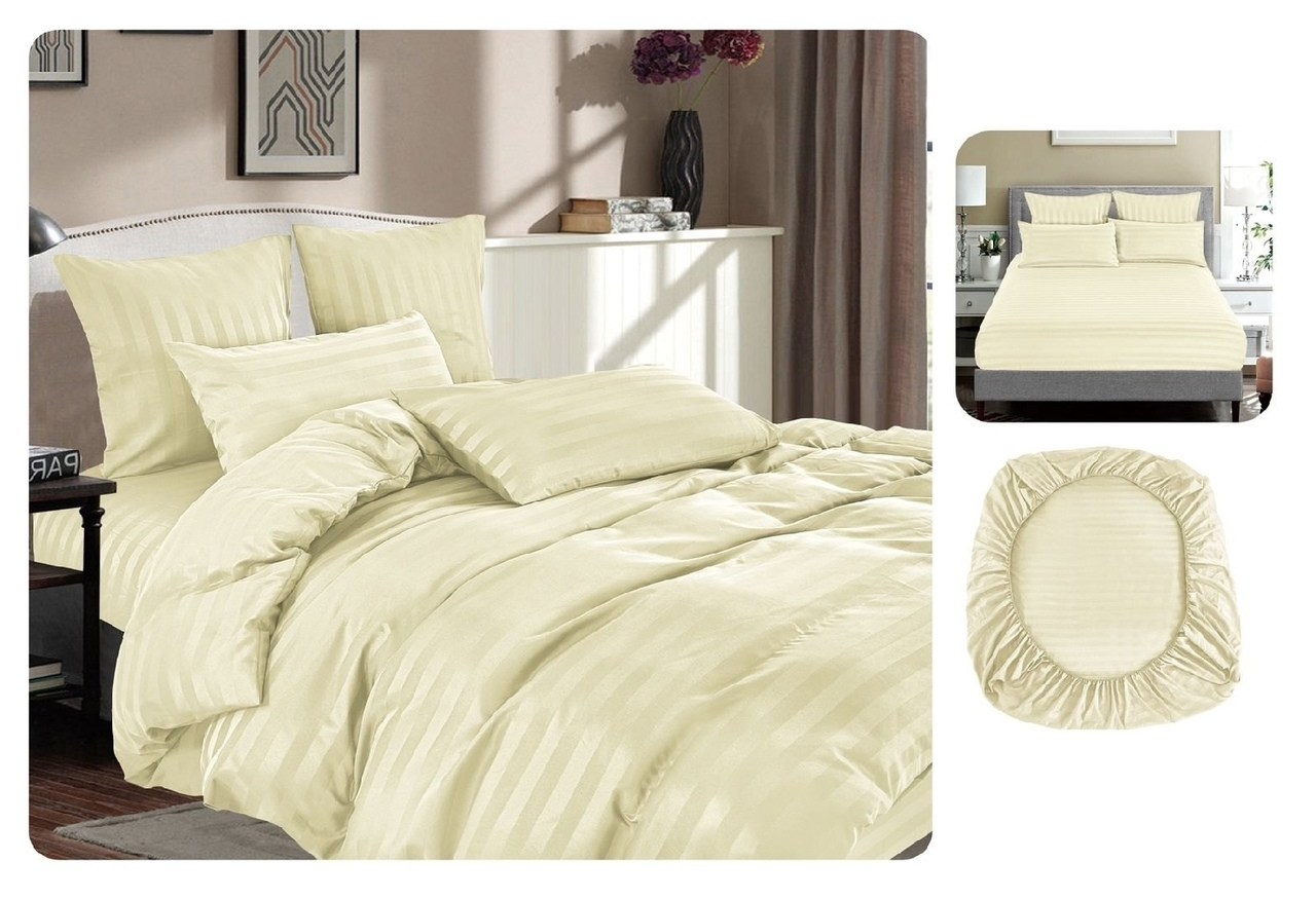 страйп сатин шампань,страйп сатин постельное белье,комплект постельного белья страйп сатин,кпб страйп сатин шампань,простыня на резинке страйп сатин