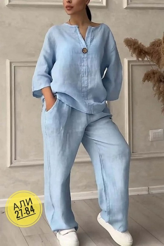 повседневный костюм,модные костюмы,женские брючные костюмы,брюки с широкими штанинами,костюм из льна большого размера