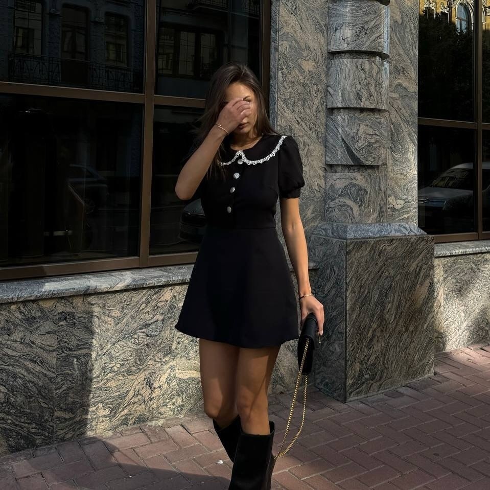 платье с воротником,платье черное с воротником,платье женская,мини платье с воротником,женское платье с воротником