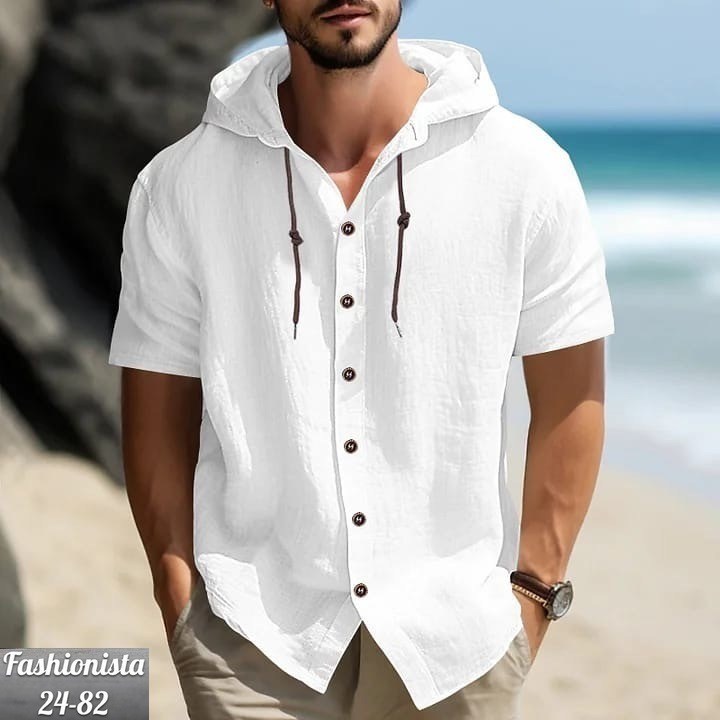 рубашка лен с капюшоном мужская,мужская хлопковая рубашка,рубашка мужская с капюшоном,рубашка с капюшоном,рубашка мужская с короткими рукавами