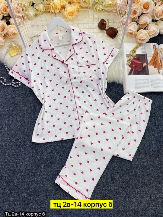 пижама со штанами и рубашкой в сердечки,женская пижама комплект,пижама женская,пижама со штанами и рубашкой с сердечками теплая,домашняя одежда пижама