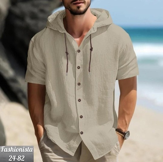рубашка лен с капюшоном мужская,мужская хлопковая рубашка,рубашка мужская с капюшоном,рубашка с капюшоном,рубашка мужская с короткими рукавами