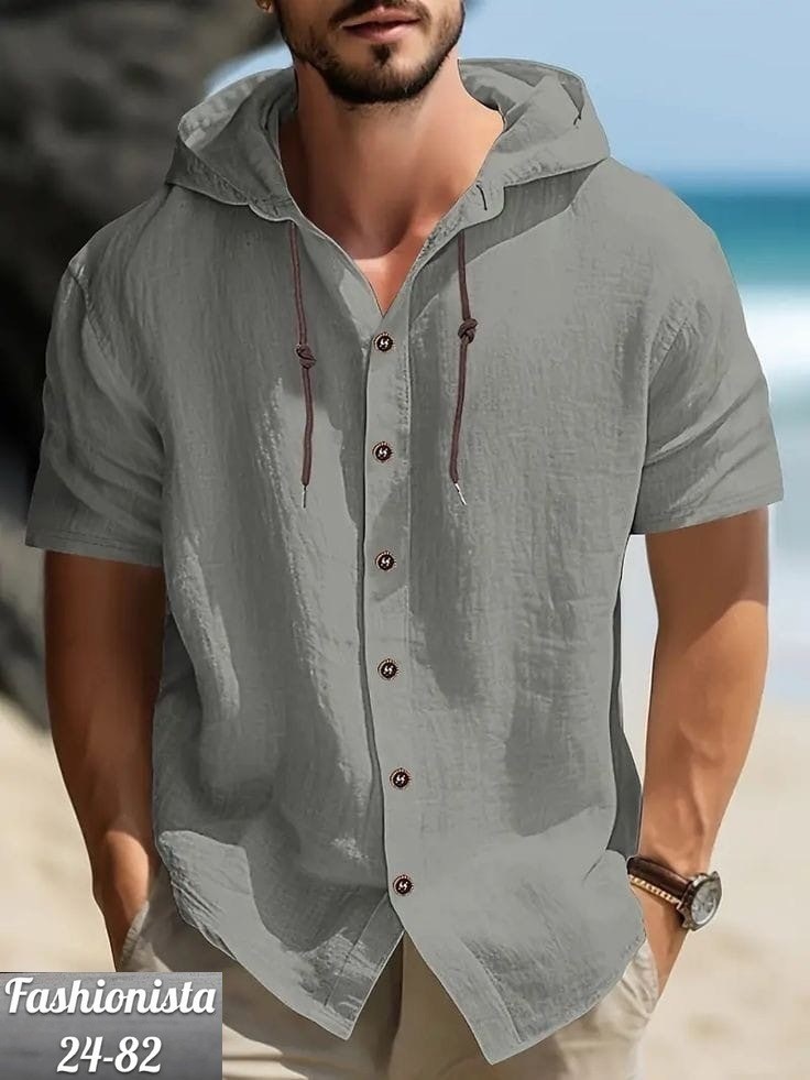 рубашка лен с капюшоном мужская,мужская хлопковая рубашка,рубашка мужская с капюшоном,рубашка с капюшоном,рубашка мужская с короткими рукавами