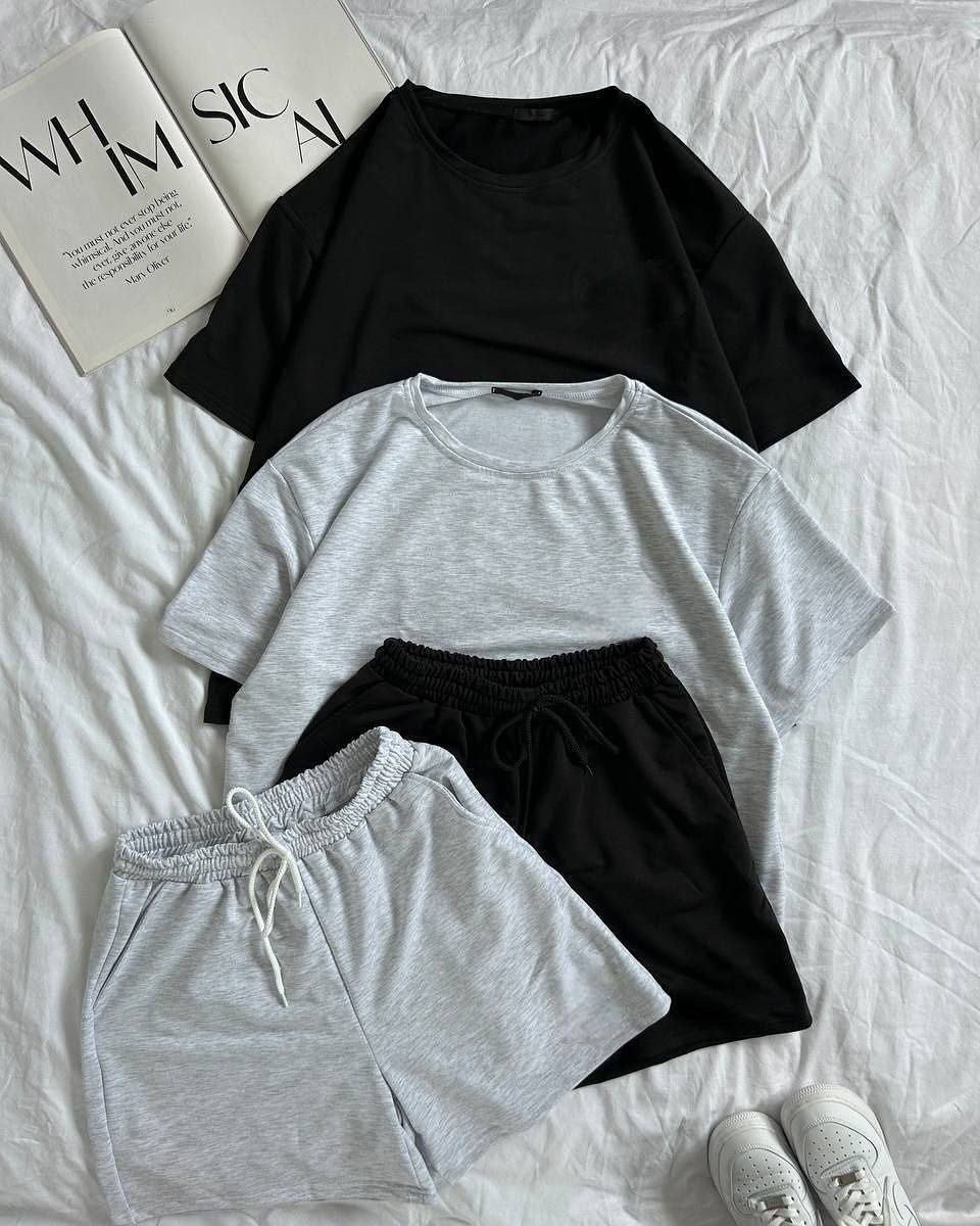 трикотажный костюм с шортами,костюм с шортам,костюм трикотажный,костюм оверсайз,женский костюм с шортами