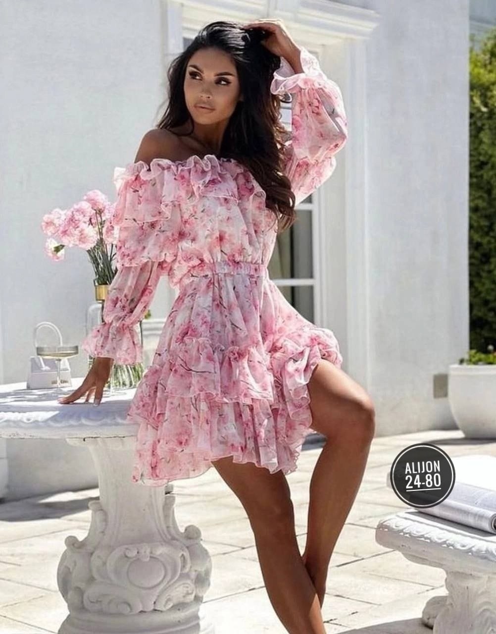 платья летнее женское,женское шифоновое платье,платье с оборками,женское шифоновое платье с открытыми плечами,платье шифоновое