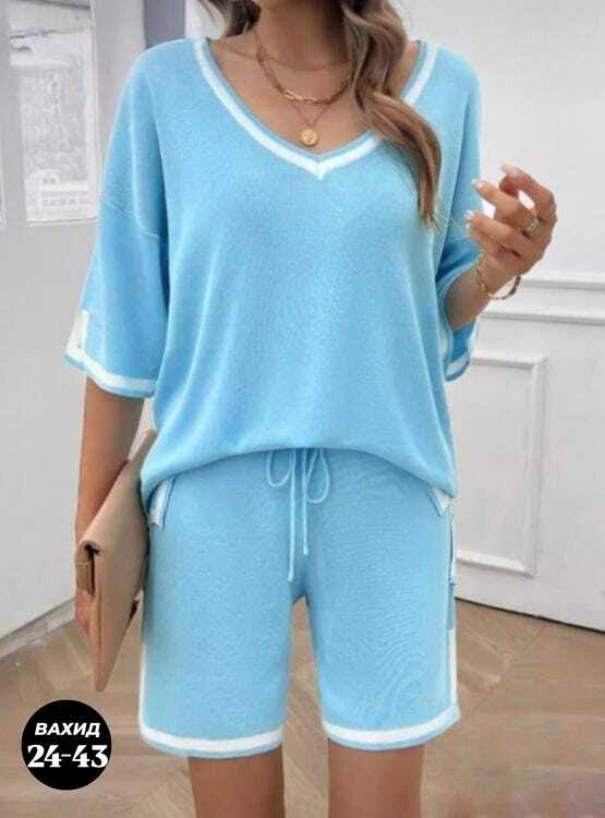 женский трикотажный костюм,трикотажный комплект,повседневная домашняя одежда,костюм трикотажный,трикотажный костюм двойка с шортами