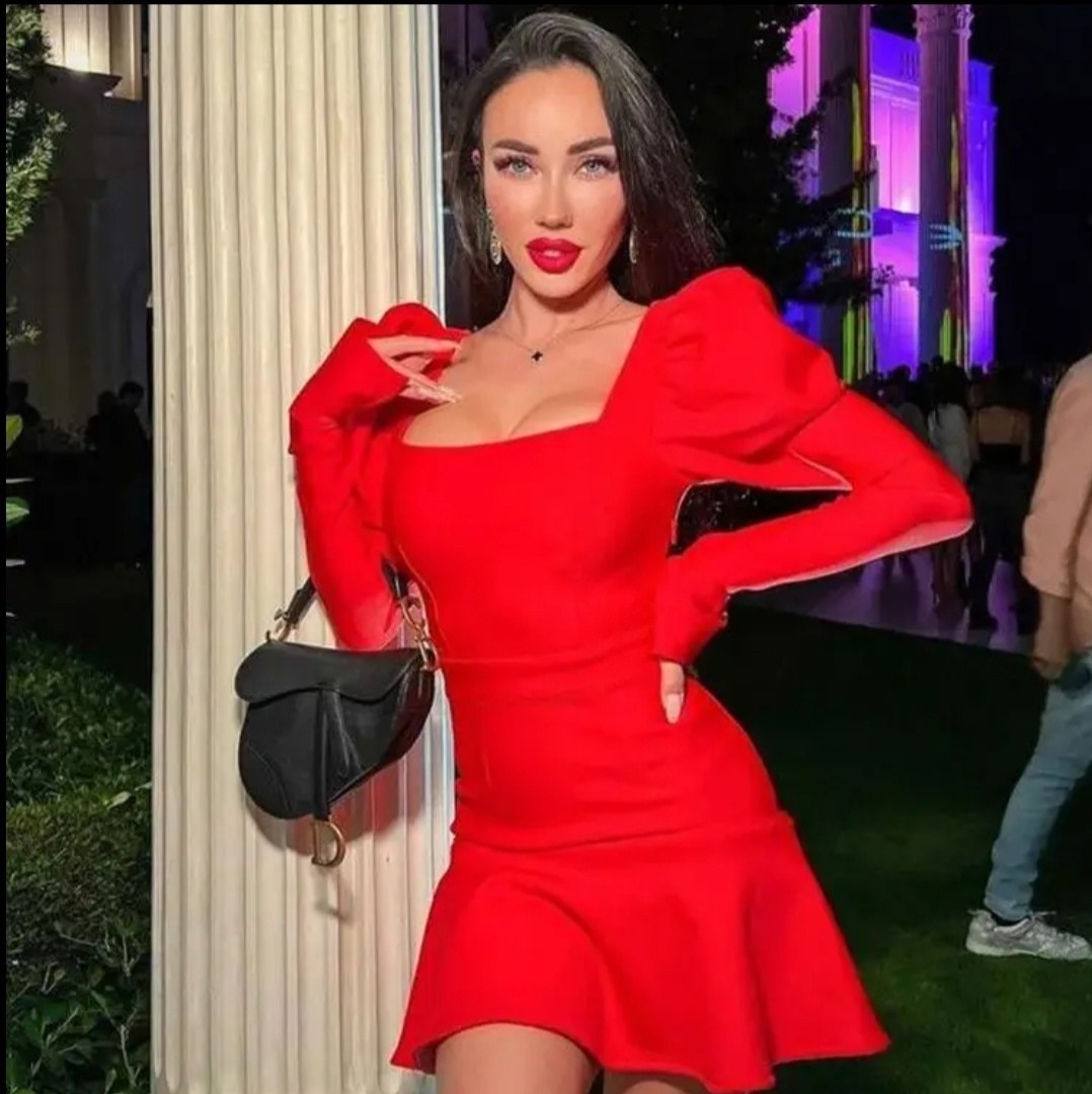 женское платье с длинными рукавами,платье с длинными рукавами,платье красное,элегантные облегающие платья,модное платье