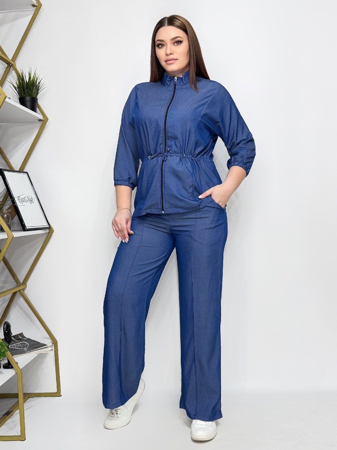 брючной костюм,костюм женский,комплект брючный леона стиль 848 синий,брючные женские костюмы,костюм с брюками