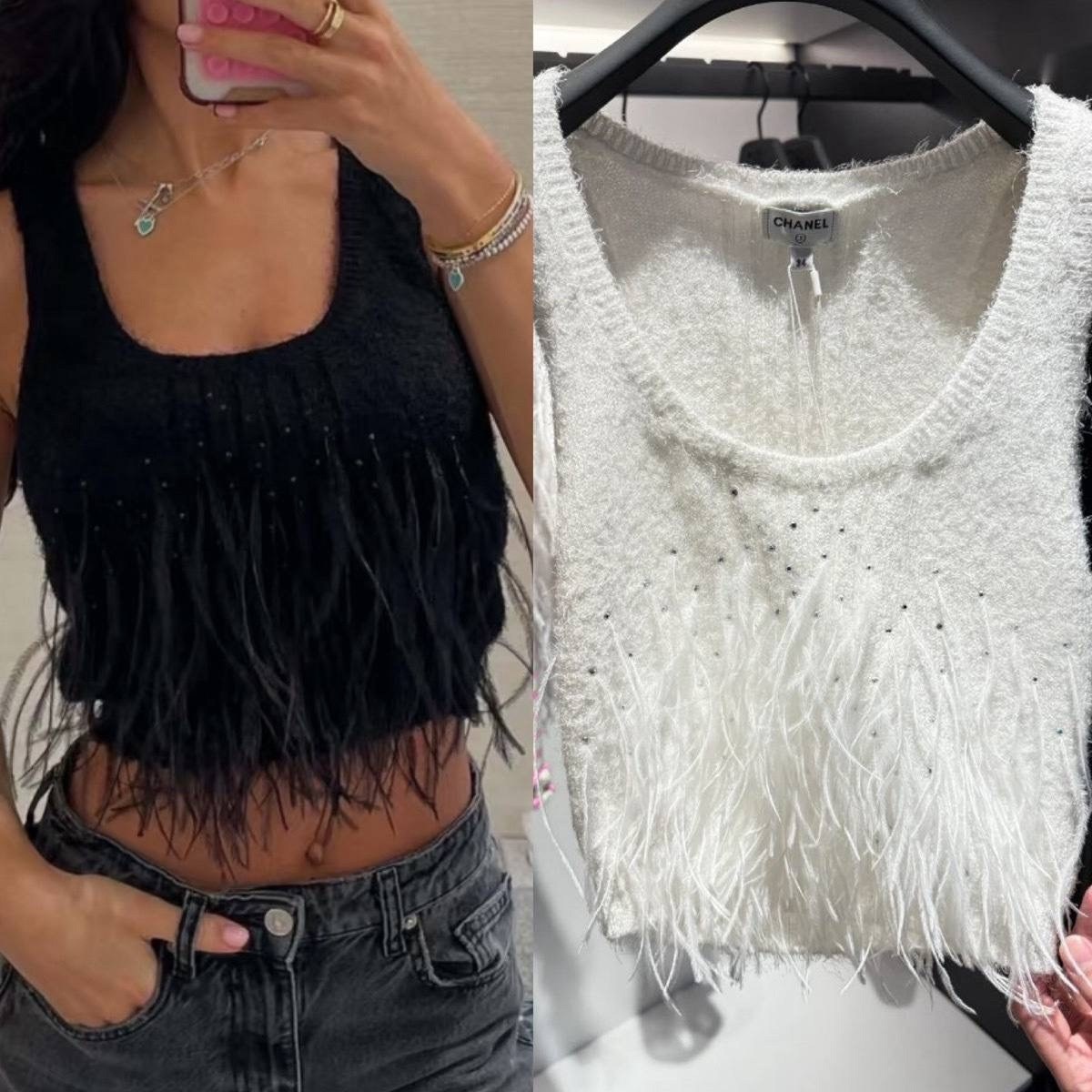 топ с бахромой,модные топы,кофта с перьями