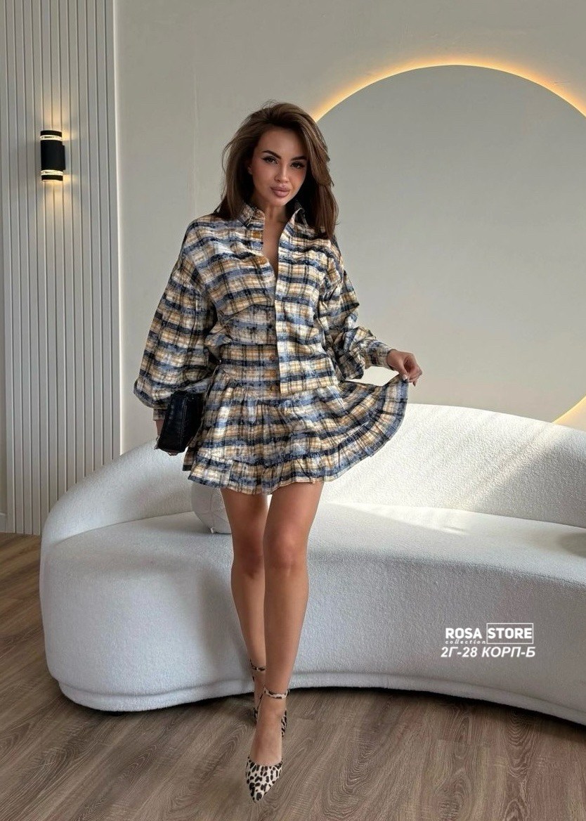 повседневный костюм,женские костюмы,костюм с юбкой и рубашкой,одежда женская,платье в клетку