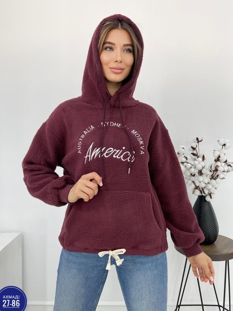 женская худи с карманом,толстовка барашек,женская толстовка,худи оверсайз теплая,плюшевая толстовка женская