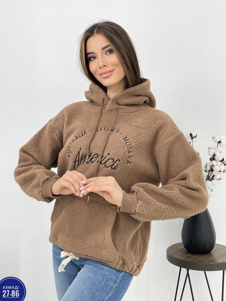 женская худи с карманом,толстовка барашек,женская толстовка,худи оверсайз теплая,плюшевая толстовка женская