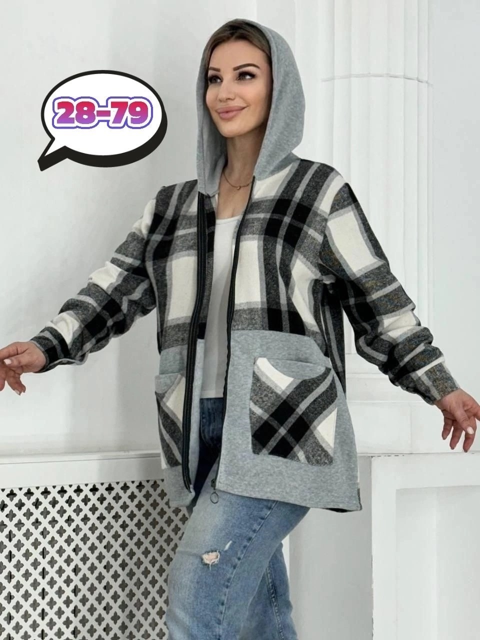 рубашка женская в клетку с капюшоном, больших размеров,кофта теплая,кофта женская,кардиган