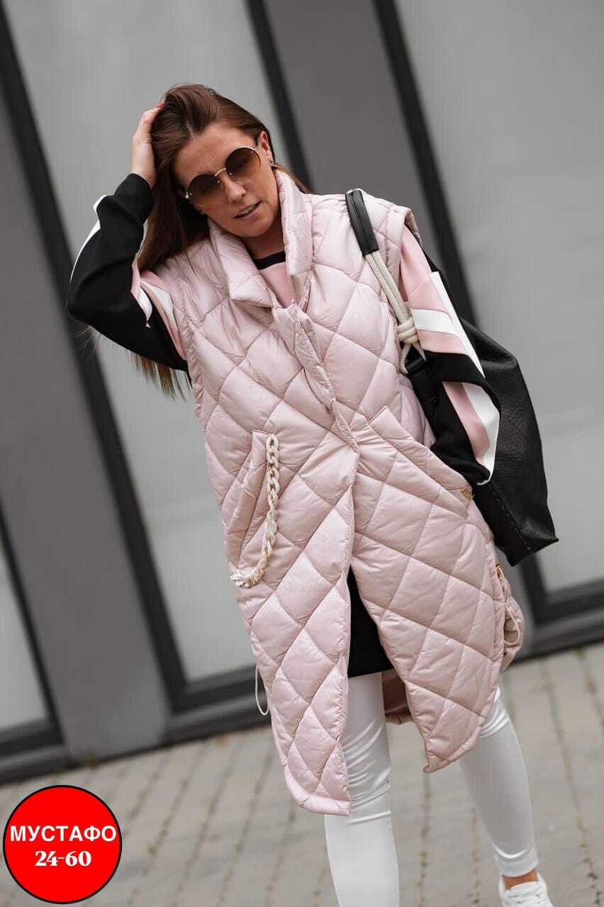 жилет на синтепоне,жилетка удлиненная,длинная жилетка стеганная женская размер 56-58,удлиненная куртка,жилетка женская