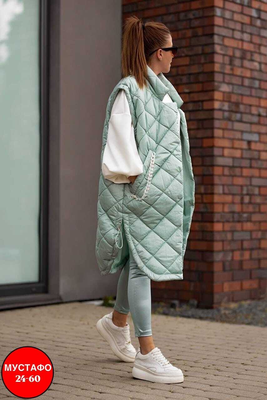 жилет на синтепоне,жилетка удлиненная,длинная жилетка стеганная женская размер 56-58,удлиненная куртка,жилетка женская