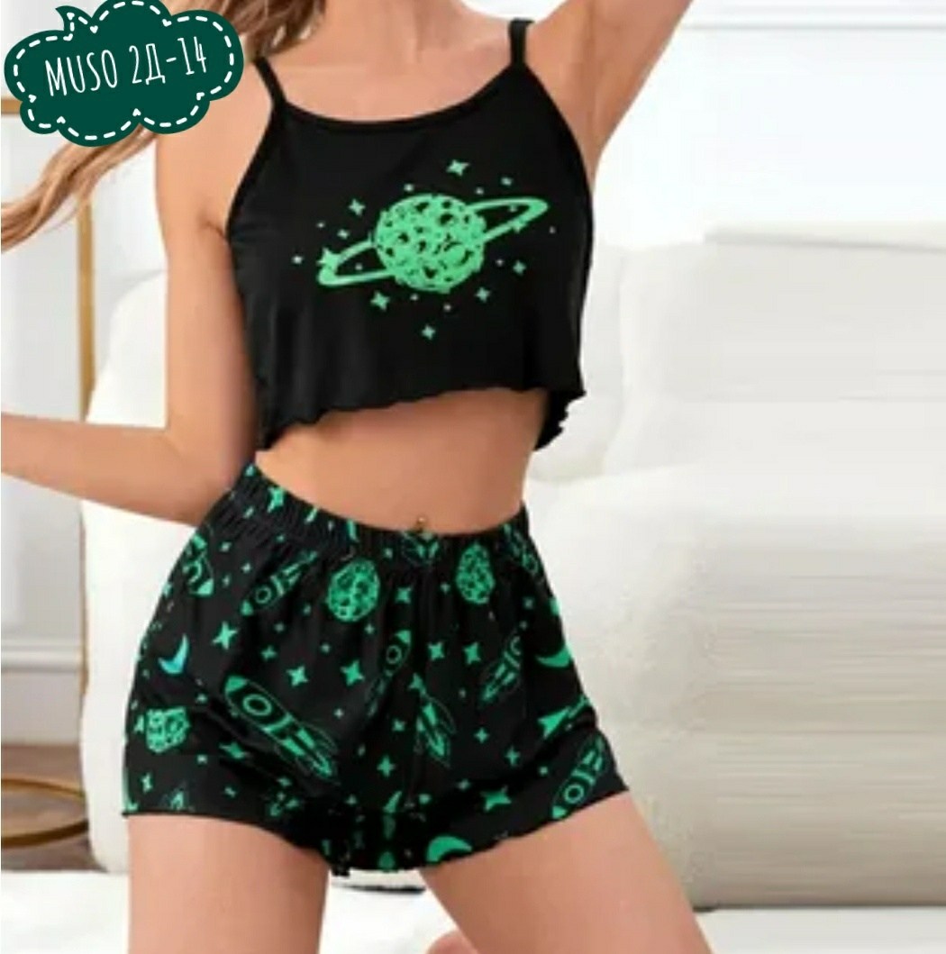 пижама женская комплект,пижама женская,пижамный комплект из топа,комплект пижама,пижама женская с шортами шелк с авокадо