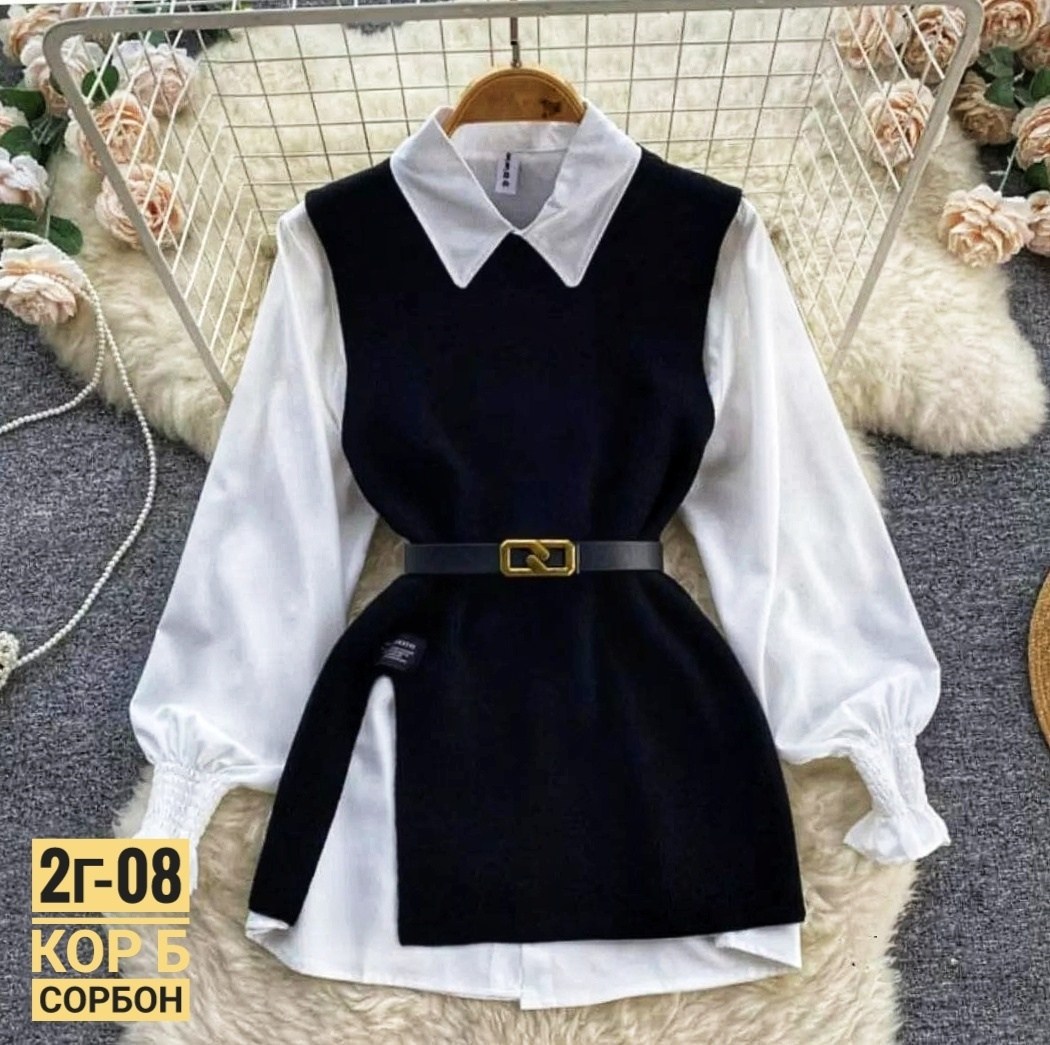 жилет с рубашкой,жилетка женская,жилет с поясом,,трикотажный жилет