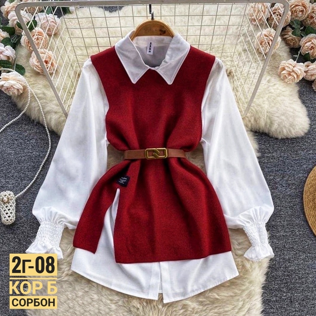 жилет с рубашкой,жилетка женская,жилет с поясом,,трикотажный жилет