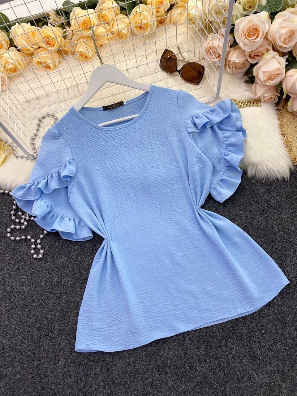 блузка кофточка,блузка женская,голубая блузка,блузка с оборками,блузка кофта