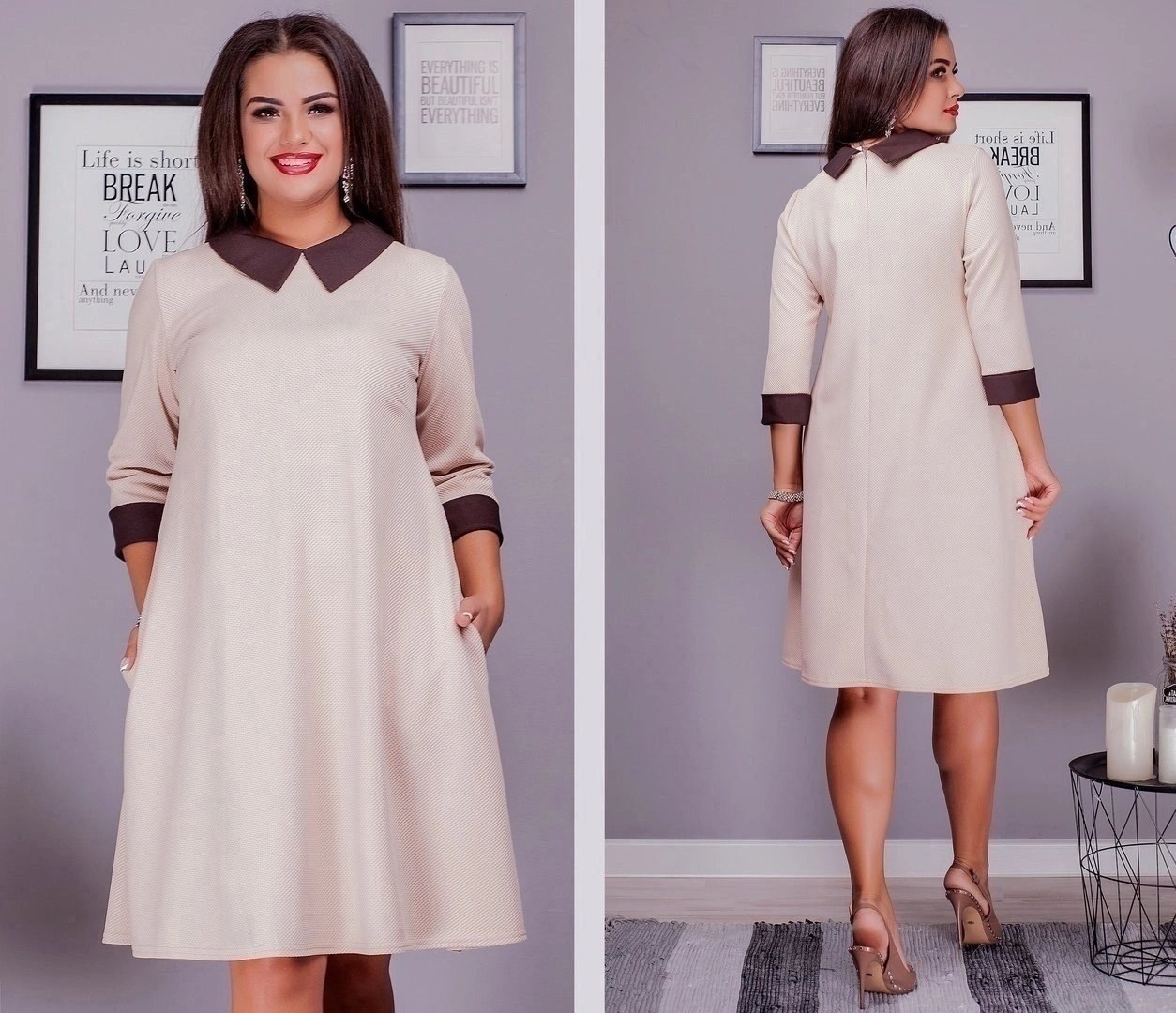 платье большие размеры,платье с воротничком трапеция,платье женская,платье трапеция для полных,платье с воротником