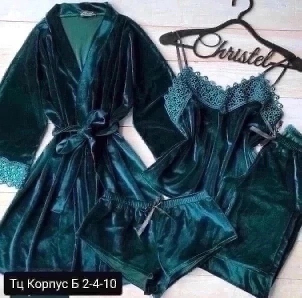 комплект велюровый,пижама велюровая женская,пижамы 4 ка велюровые с халатом,пижама комплект,пижама женские