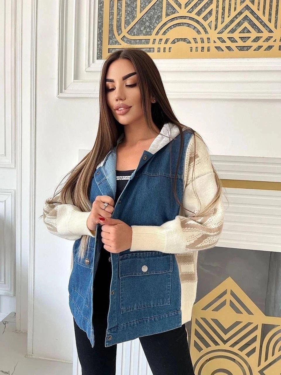 кардиган комбинированный,кардиган,кардиган 2025,кофта кардиган,свитер с капюшоном