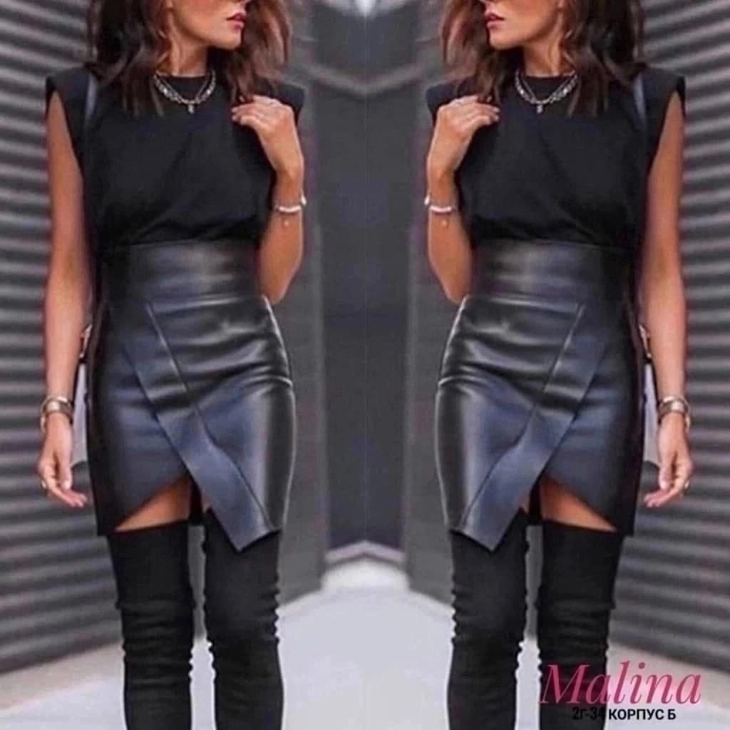 кожаная юбка,юбка из экокожи,образ с кожаной юбкой,юбка из искусственной кожи,короткая кожаная юбка