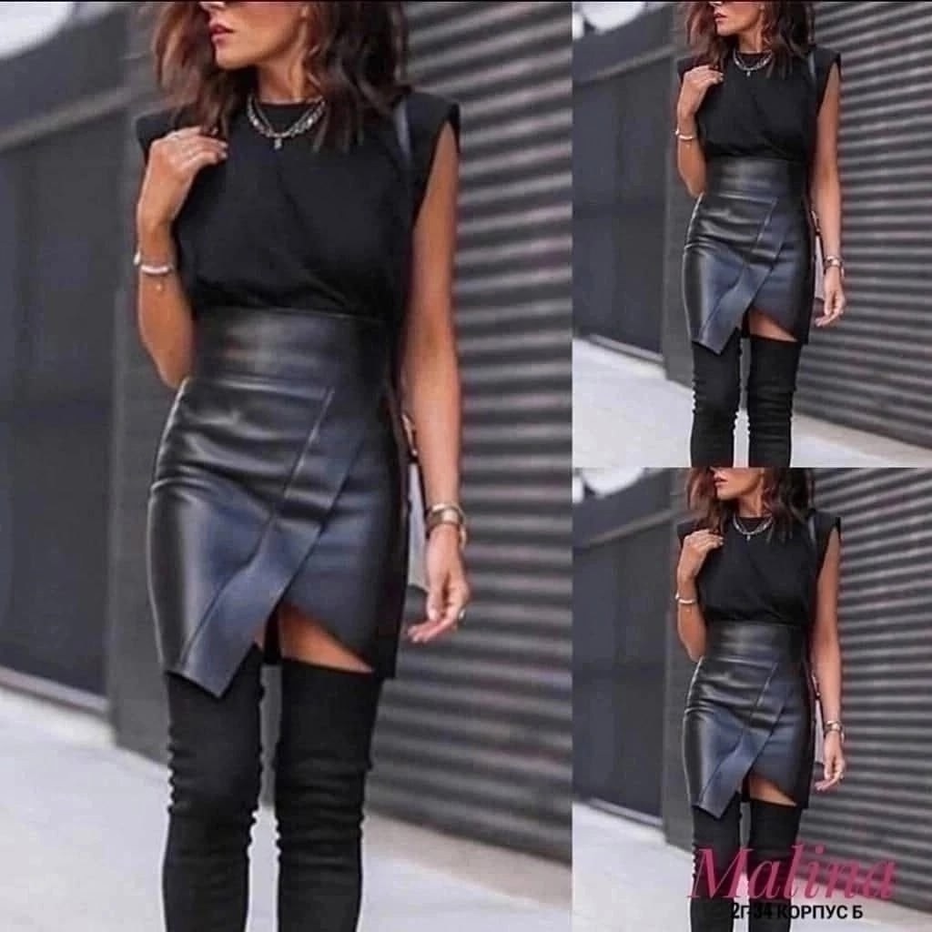 кожаная юбка,юбка из экокожи,образ с кожаной юбкой,юбка из искусственной кожи,короткая кожаная юбка