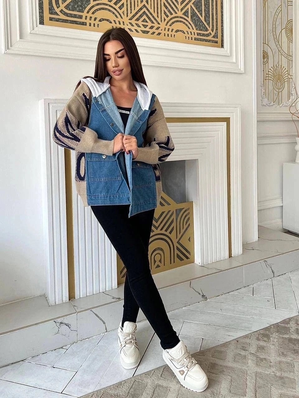 кардиган комбинированный,кардиган,кардиган 2025,кофта кардиган,свитер с капюшоном