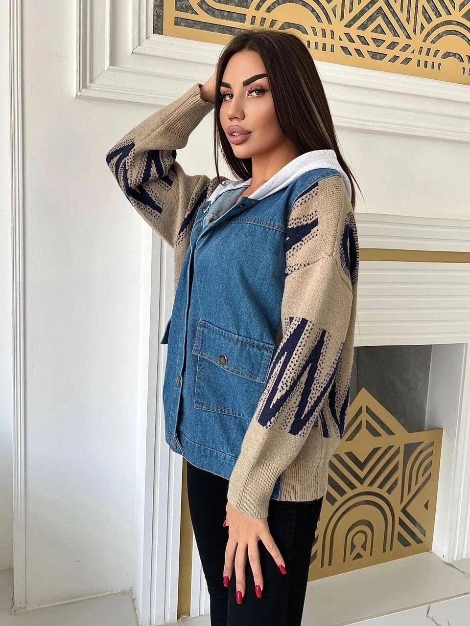 кардиган комбинированный,кардиган,кардиган 2025,кофта кардиган,свитер с капюшоном