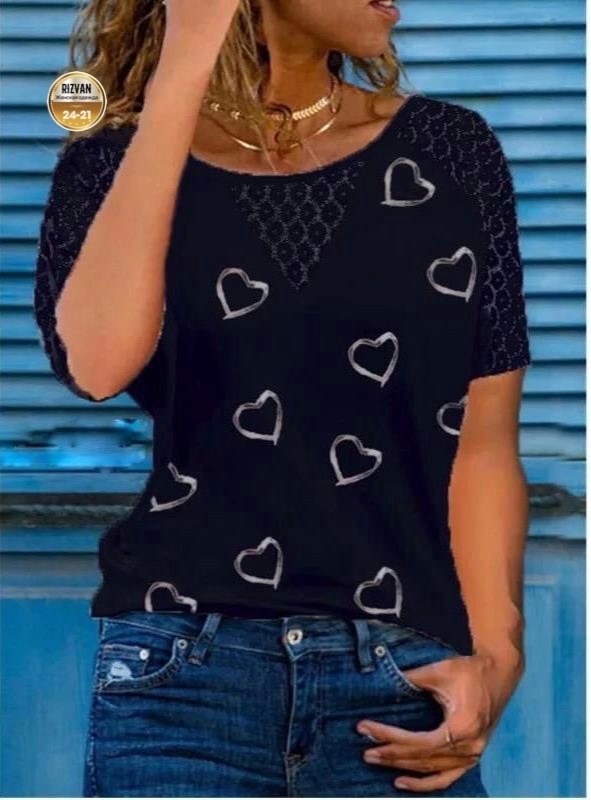 летние женские футболки,блузка с сердечками,блузка с сердечками женская,женская футболка,футболка с рисунком