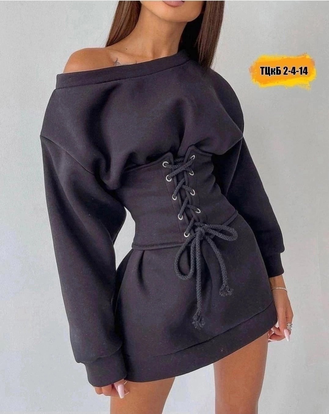 платье худи с корсетом,модное платье,платье с поясом,платье стильное,корсет из футера