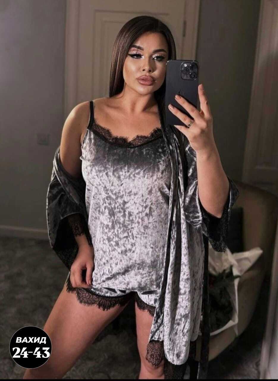 комплект пеньюар,женский халат,комплект с халатом,сорочка с халатом комплект,пижама велюровая женская