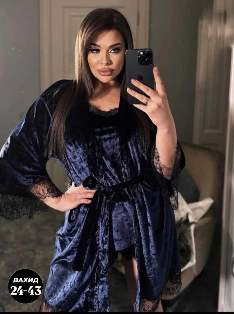 комплект пеньюар,женский халат,комплект с халатом,сорочка с халатом комплект,пижама велюровая женская