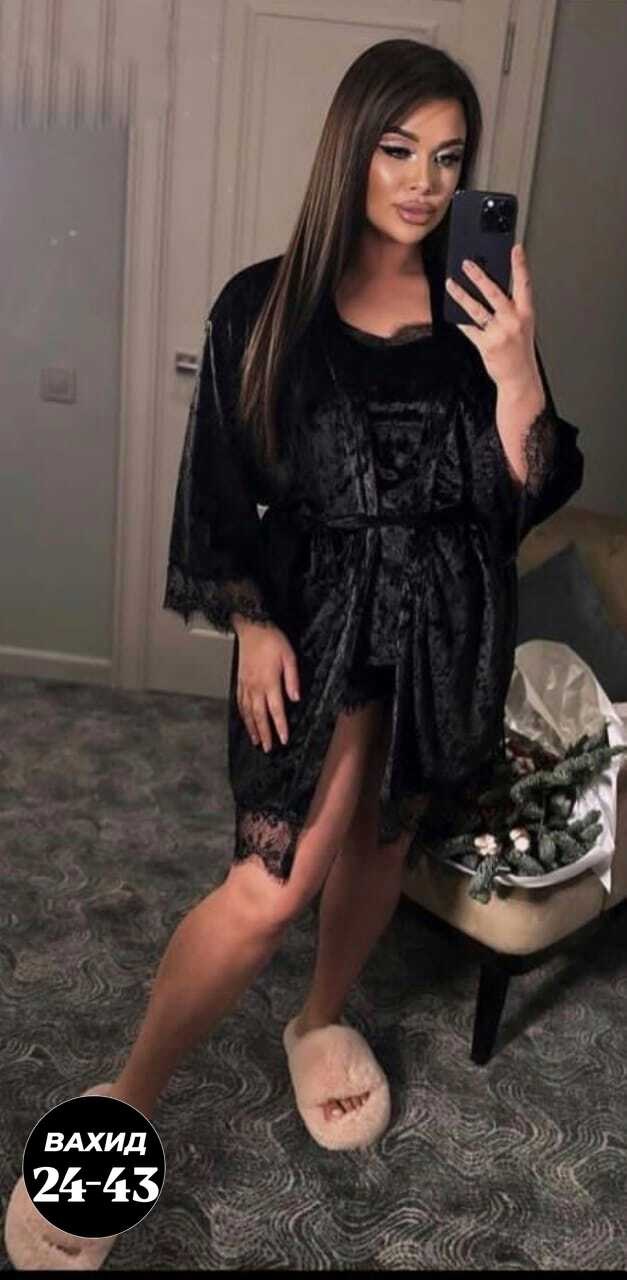 комплект пеньюар,женский халат,комплект с халатом,сорочка с халатом комплект,пижама велюровая женская