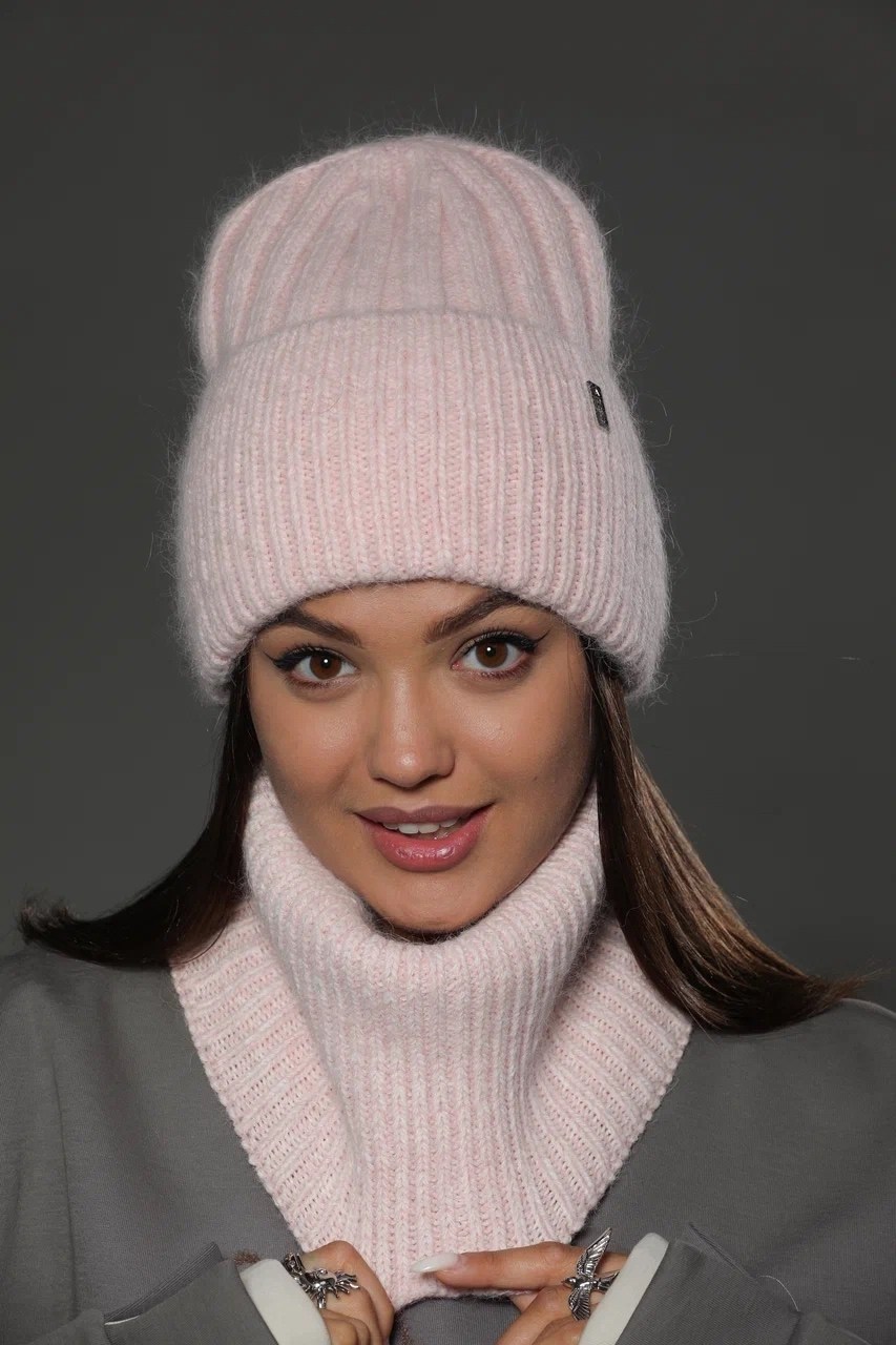 шапка вязаная женская,комплект шапка снуд,комплект шапки,снуд ангора,шапка женская