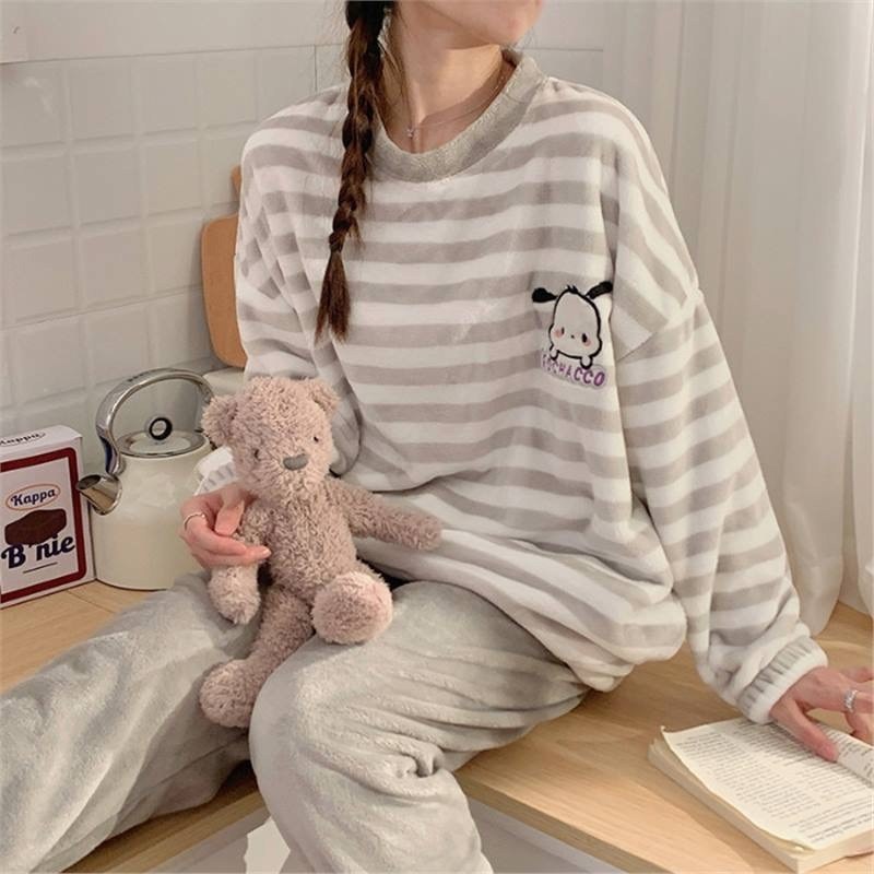 зимняя пижама,пижама теплая,пижама с санрио,пижама с длинными рукавами,теплая пижама домашняя