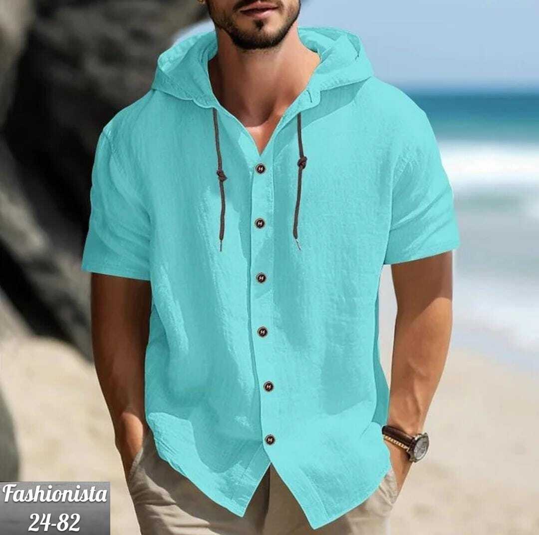 рубашка лен с капюшоном мужская,мужская хлопковая рубашка,рубашка мужская с капюшоном,рубашка с капюшоном,рубашка мужская с короткими рукавами