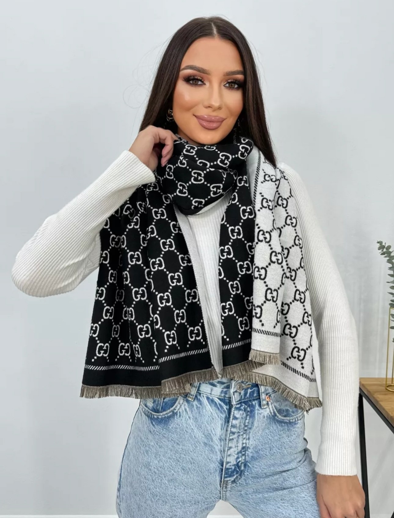 палантин теплый двусторонний кашемировый,палантин теплый,палантин шанель,шарф женские,теплый палантин шарф