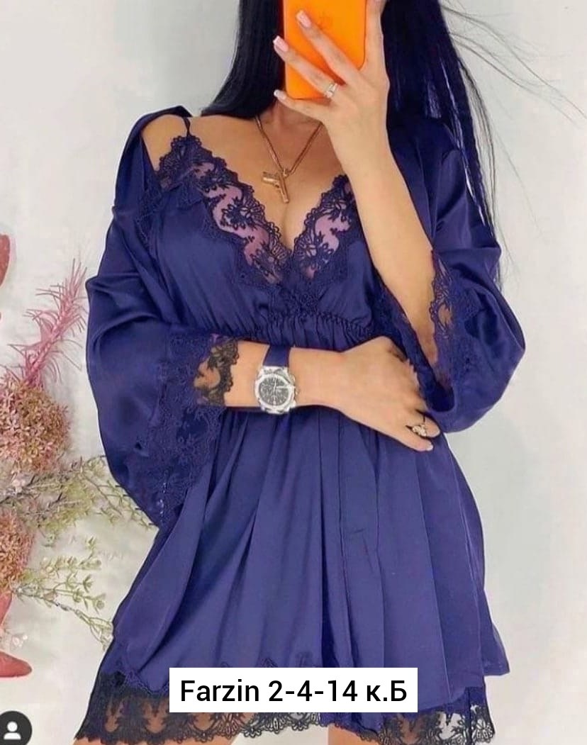 сорочка и пеньюар комплект из шелка темно-синий,шелковый халат женский,сорочка с халатом комплект,атласный женский халат,сорочка шелковая с халатом комплект