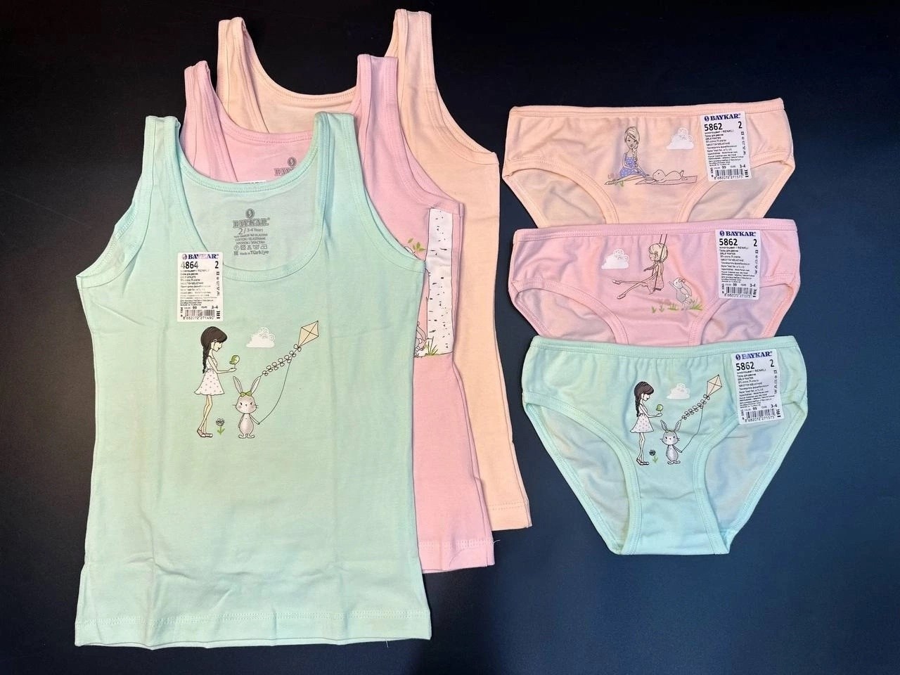 майка для девочки baykar,комплект нижнего белья для девочек,комплект белья для девочек,нижнее детское белье,майка для девочек
