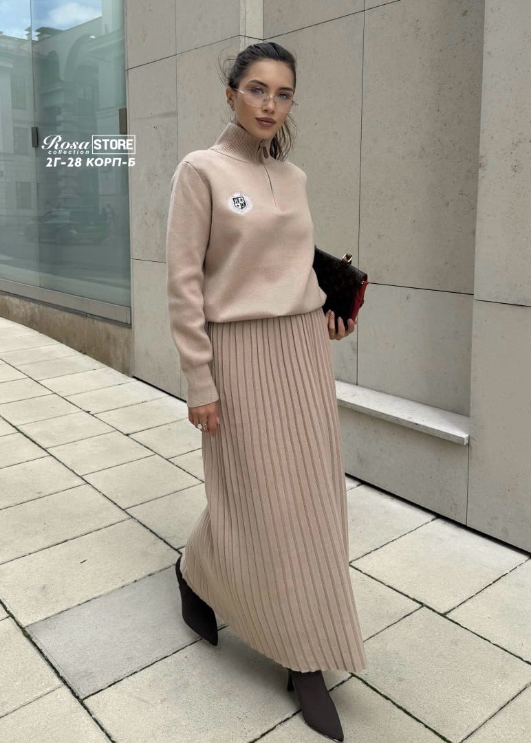 костюм трикотажный с юбкой плиссе,костюм с юбкой,трикотажные костюмы,костюм вязаный с юбкой,юбка и кофта костюм