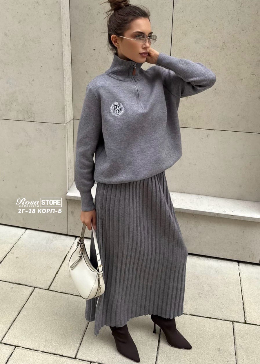 костюм трикотажный с юбкой плиссе,костюм с юбкой,трикотажные костюмы,костюм вязаный с юбкой,юбка и кофта костюм