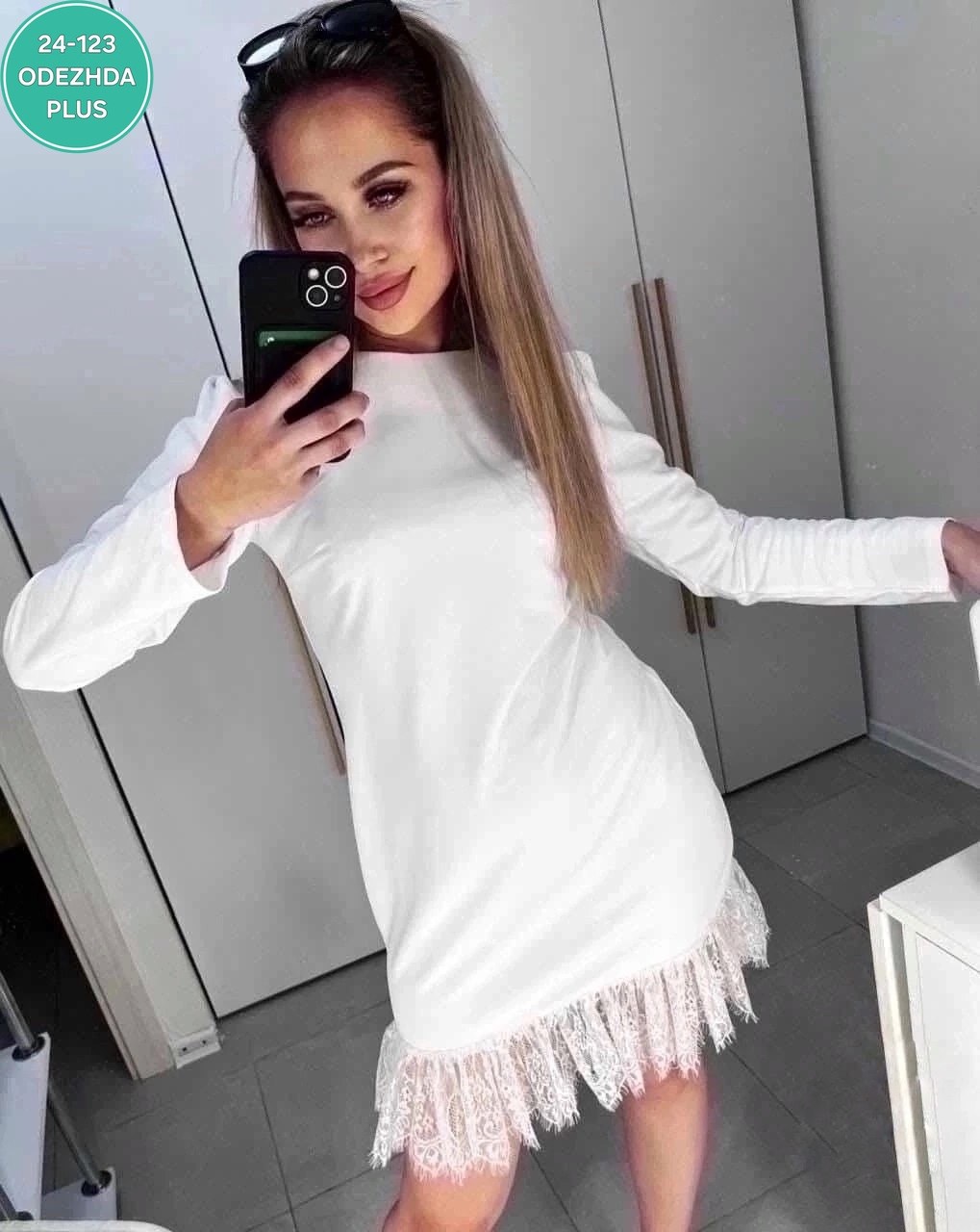 платье туника,трикотажное платье с кружевом,женское платье мини,платье с гипюром,платье теплое с кружевом