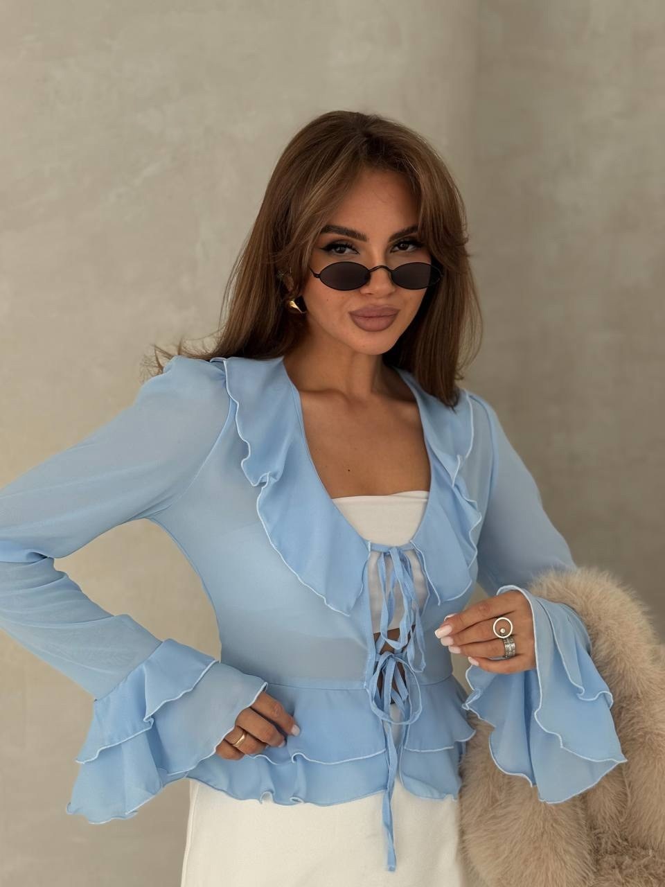 блузка с оборками,блузка с рюшами,модная блузка,шифоновая блузка,блузка с воланом